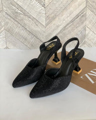 Zara Stone Embellished Kitten Heels