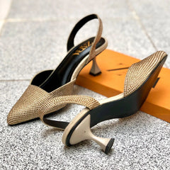 Zara Stone Embellished Kitten Heels