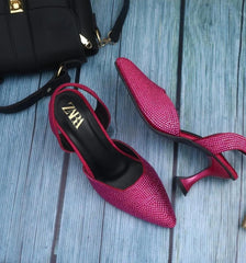 Zara Stone Embellished Kitten Heels